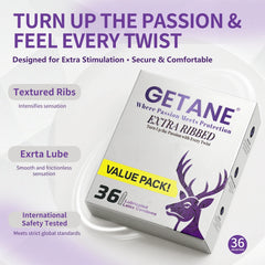 GETANE® Extra Ribbed Condoms – Intense Stimulation 36 Pack
